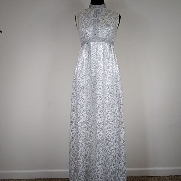 Vintage Handmade Formal Silver And Cream Dress Size S/M Approximate - Picture 1 of 16